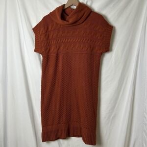 FYLO Womens Burnt Orange Turtleneck Cable Knit Sleeveless Sweater Dress Size L